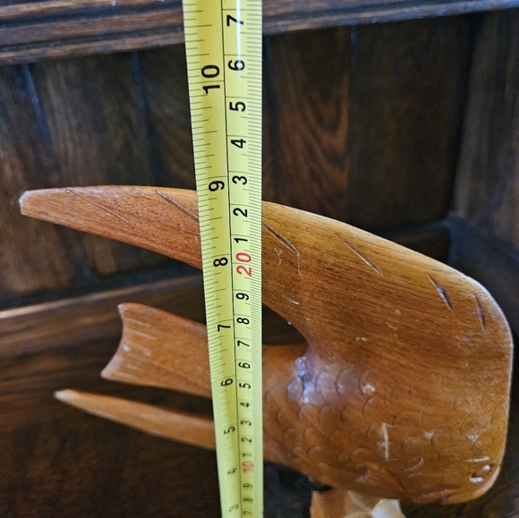 Handcrafted carved wooden angel fish on a stand. - Picture 7 of 10